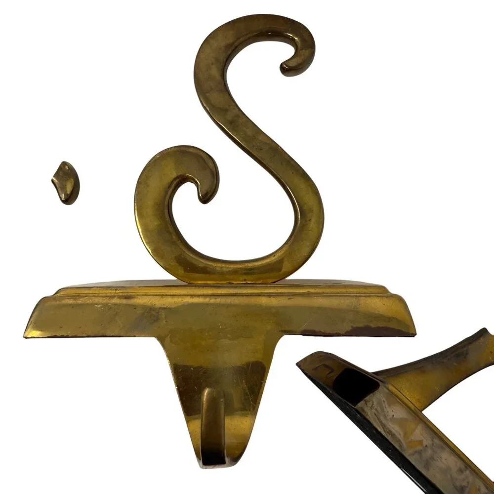 4 Vintage POTTERY BARN Christmas Stocking Holders‎ WISH Brass Gold